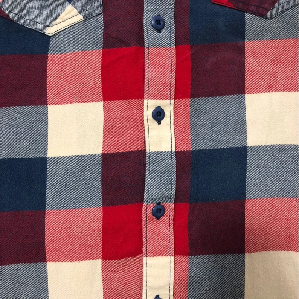 Vans Men's Box Flannel T Shirt, red, blue, white, size L, square pattern, cotton - Picture 5 of 8
